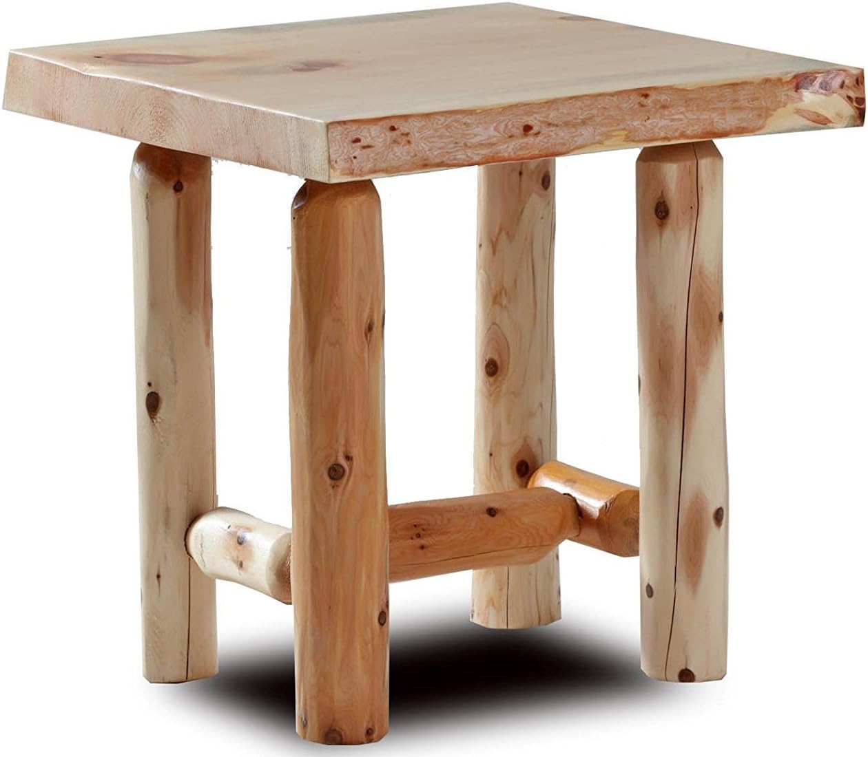 Rustic Log End Table Pine and Cedar (Natural Clear)