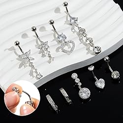 Beautidots 9PCS Belly Button Ring Silver Dangle