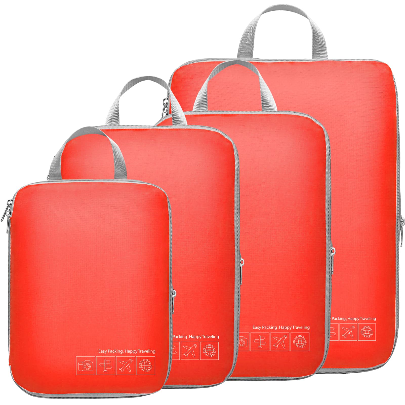 Photo 1 of Cambond Compression Packing Cubes for Travel, 4 Pack Luggage Packing Organizers Travel Essentials Compression Cubes for Carry on Suitcases, Red
