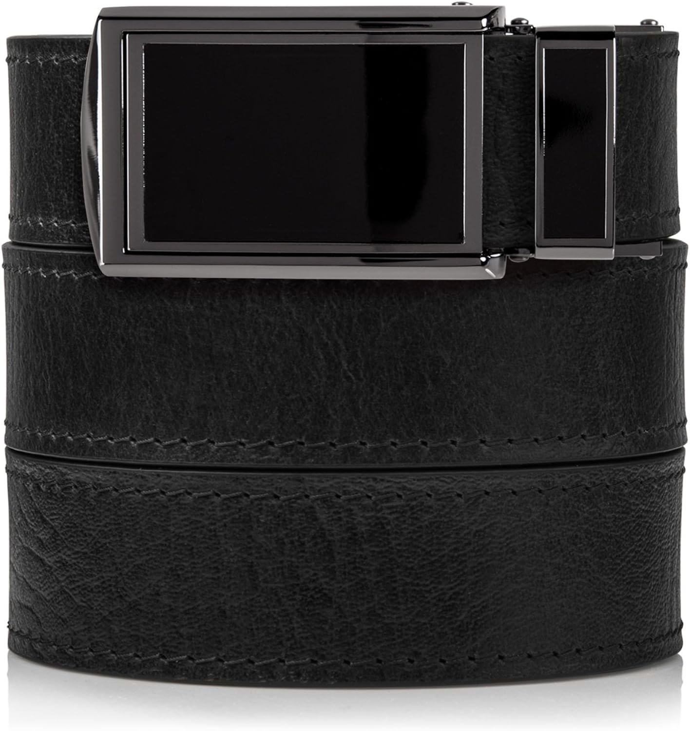 SlideBelts Top Grain Leather Ratchet Belt (Black with Black Buckle, Up to 48")