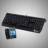 ROSEWILL Clicky Mechanical Gaming Keyboard with Cherry MX Blue Switch, Backlit Blue LED Gaming Mechanical Keyboard & 104 Key Full Size Gamer Keyboard for PC & Computer (RK-9300)