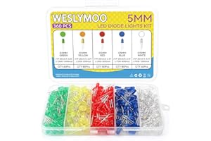 Weslymoo 360 Pcs 5mm Led Diode Lights，5 Colors Led Diode Assortment Kit for DIY Light Kit in Science Project and Christmas Lights Replacement (White/Red/Blue/Green/Yellow)