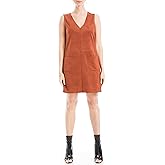 Max Studio Womens Sleeveless Faux Suede V Neck Dress
