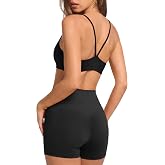 SUUKSESS Women 2 Piece Workout Sets Padded Sports Bra High Waisted Shorts With Pockets