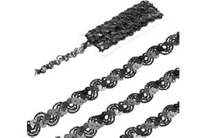 MECCANIXITY 5 Yard Sequins Beaded Lace Trim 0.6 Inch Wave Sequin Braid Trim Strip Paillette Ribbon for Crafts, Embellishments, DIY Sewing Costume, Black