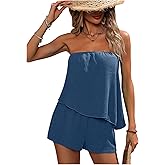 SOLY HUX Women's Summer 2 Piece Outfits Sleeveless Asymmetrical Tube Top and Shorts Set