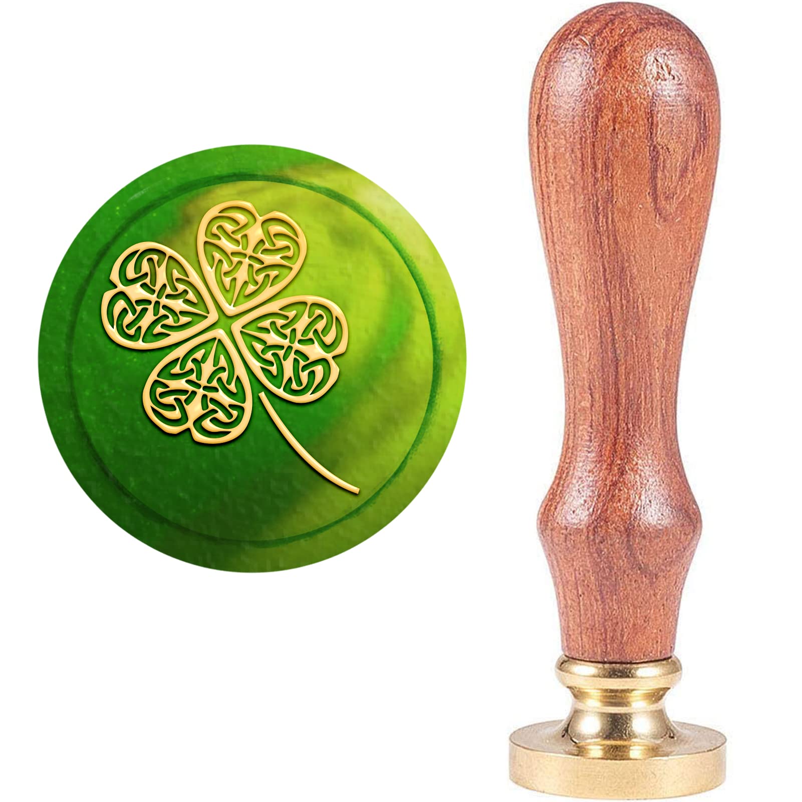 CRASPIRE Wax Seal Stamp Four Leaf Clover, Vintage Sealing Stamp Wax Sealing Stamp Plant Removable Brass Head Natural Wood Handle for St. Patrick's Day Invitation Card Package Decoration