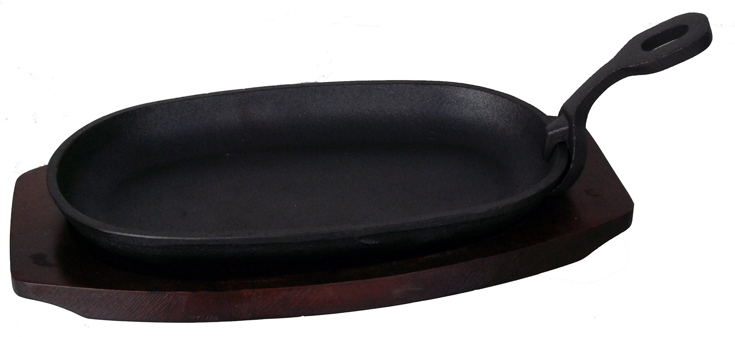 Buckingham Pre-Seasoned Cast Iron Sizzler Serving Dish/Steak Platter with Wooden Stand, Wood, Black, 24 cm x 14 cm