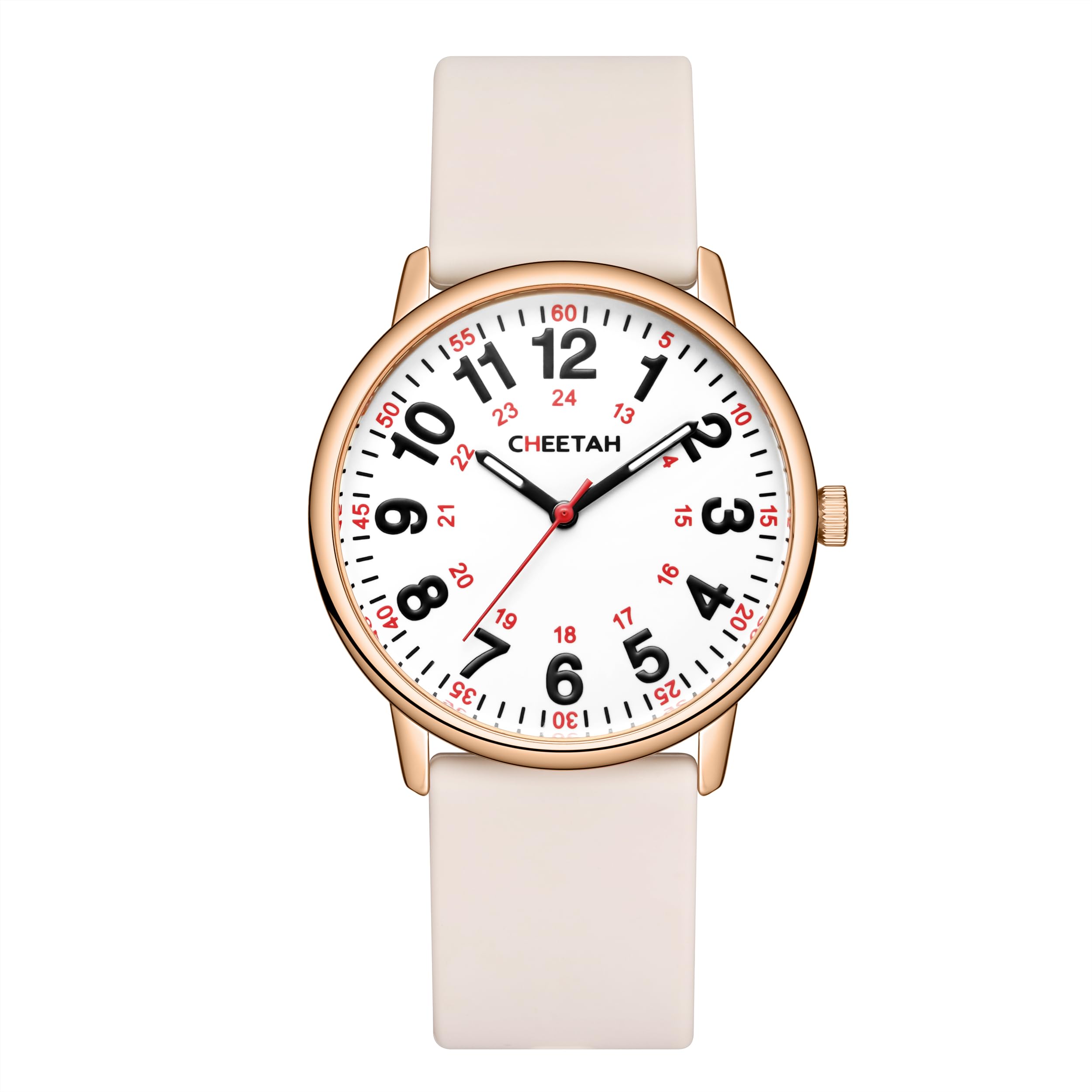 CHEETAH Nurse Watches for Men Women Medical Professionals, Students with Luminous Easy Read Dial, Second Hand 24 Hour, Waterproof Silicone Band