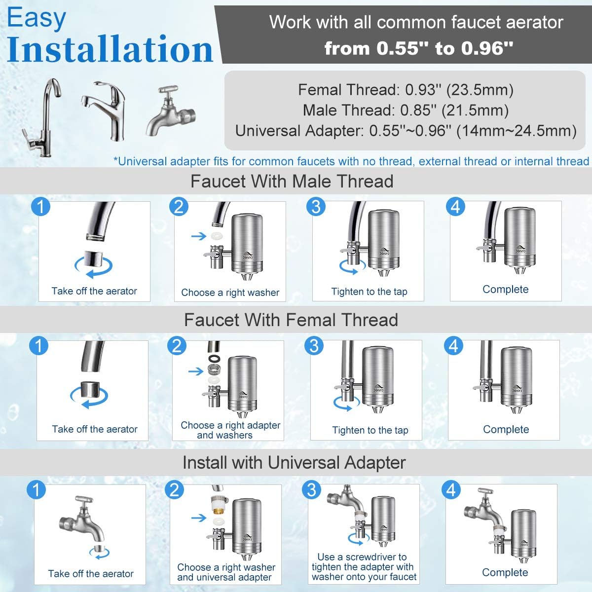 JONYJ Replacement Filters for UF Faucet Filtration System, Reduces Chlorine and More, Last Up to 3 Months: Home & Kitchen