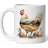 Chicken Ceramic Coffee Mug 11oz Hen Rooster Cluck - Tea Coffee Mug with Comfortable Grip - Unique Animal Gift Cup for Office or Home - Vibrant Long-Lasting Print ID44991