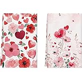 XCHI Watercolor Flowers Love Hearts Valentine’s Day Kitchen Towels Dish Towels 18x26 Inch Home Kitchen Decorations Hand Towels Set of 2 Drying Dishcloth