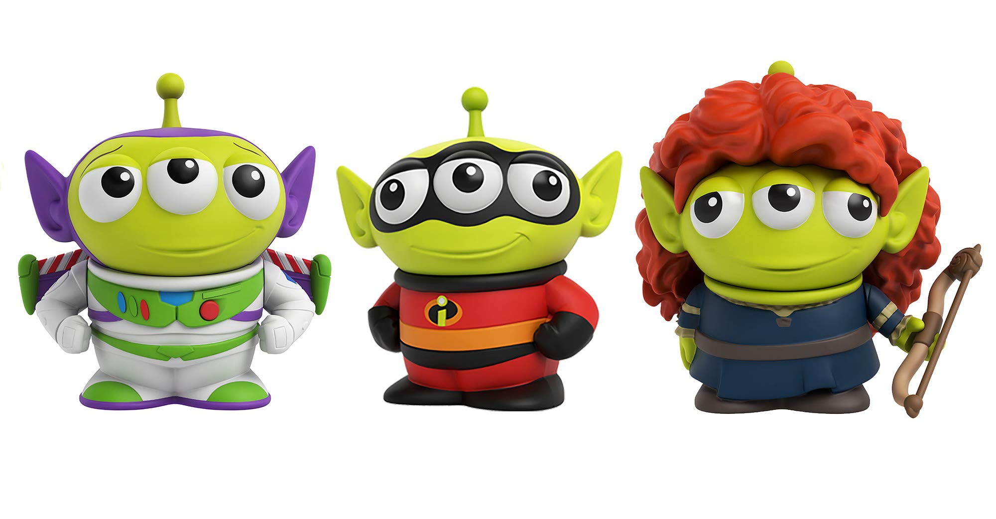 ​Figuras de personajes de Pixar Alien Remix, paquete de 3 de 3 pulgadas, Mr. Incredible de Los Increíbles, Buzz Lightyear de Toy Story y Mérida de Brave, paquete retro divertido de caja de entrega de pizza para edades de 3 años en adelante