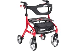 Drive Medical Nitro Sprint Foldable Rollator Walker with Seat - Lightweight Support - Large Wheels - Compact Folding Design - Adjustable Comfort - Standard Size - Red