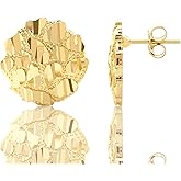 LoveBling 10K Yellow Gold Diamond Cut Round Nugget Earrings (0.80" Diameter)