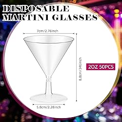 Yinkin 50 Pcs 2 oz Plastic Martini Glasses