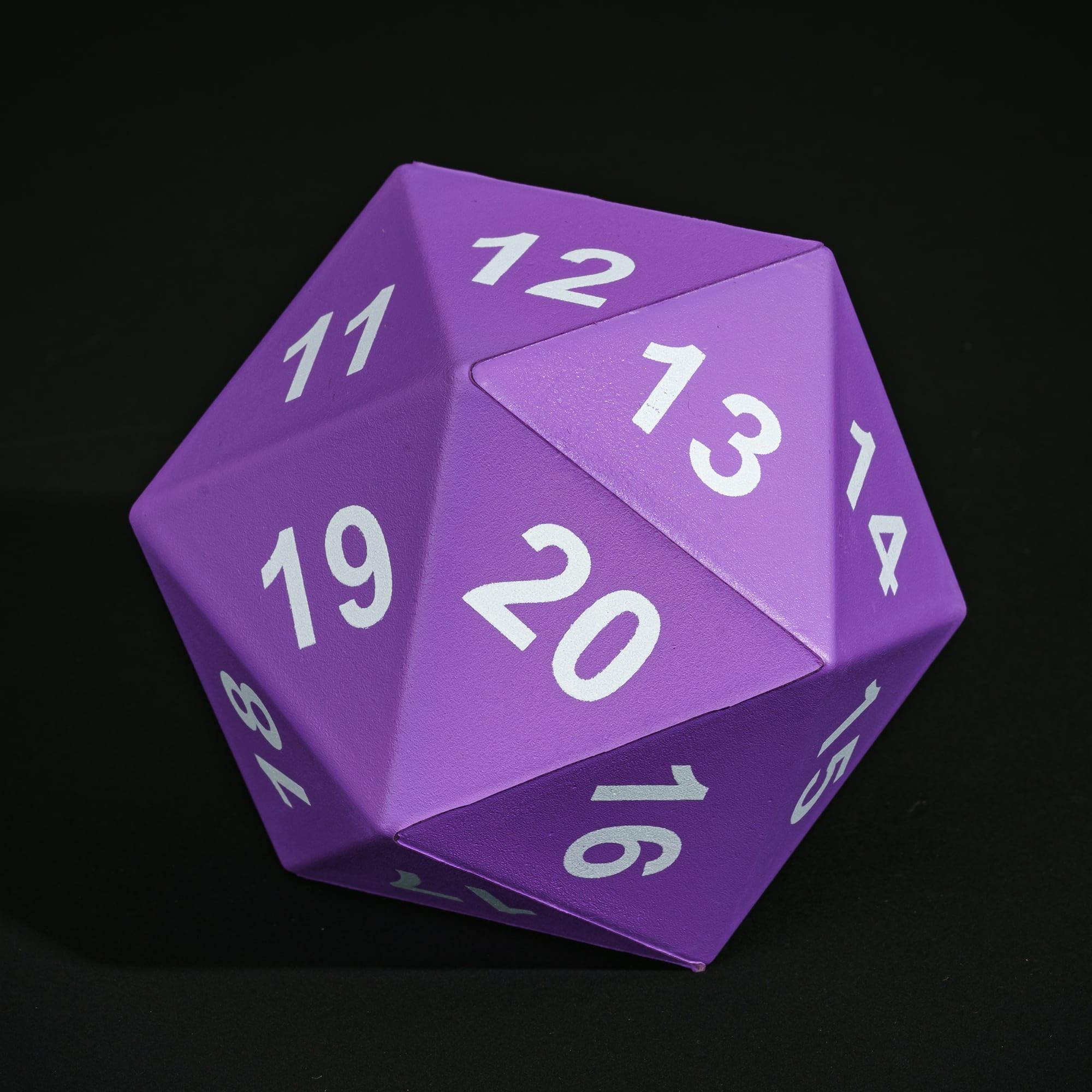 cusdie 80mm Large 20-Sided Foam Dice - Stress Relief D20 DND Dice for Tabletop Games with Drawstring Storage Bag(Purple w/White Numbers)