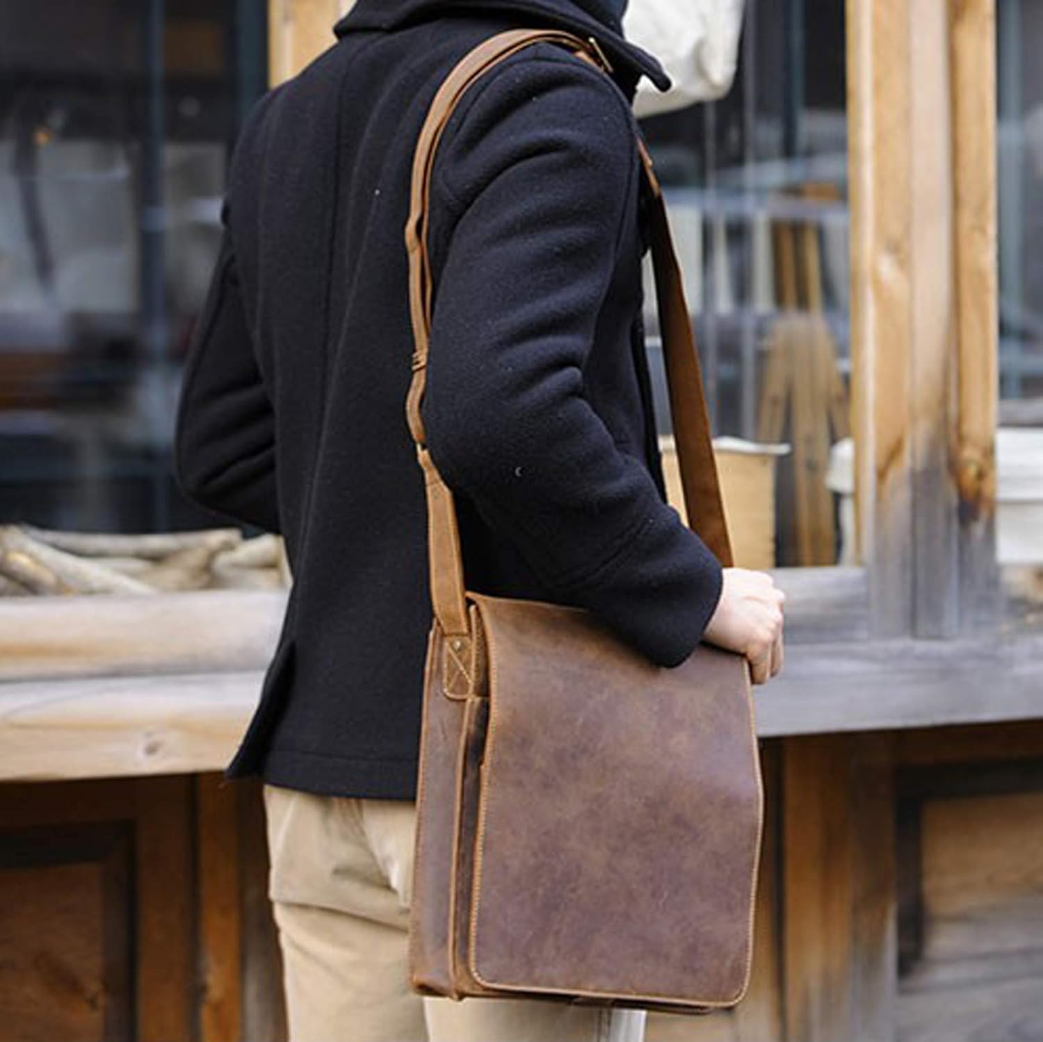 VISCONTI, Leather Shoulder Bag For Men, Medium Crossbody Messenger Bag For Work, Fits Tablet and A5 Notebooks, 18410 Jasper - Image 3
