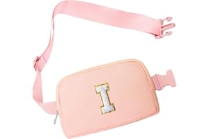 COSHAYSOO Pink Small Waist Fanny Pack Belt Bag with Initial Letter Crossbody for Women Girls Traveling, Valentines Easter Gifts, Cross Body Travel Purse Sports Events Practical Pouch (I)