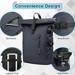 Roll Top Laptop Backpack for Men Women, Expandable