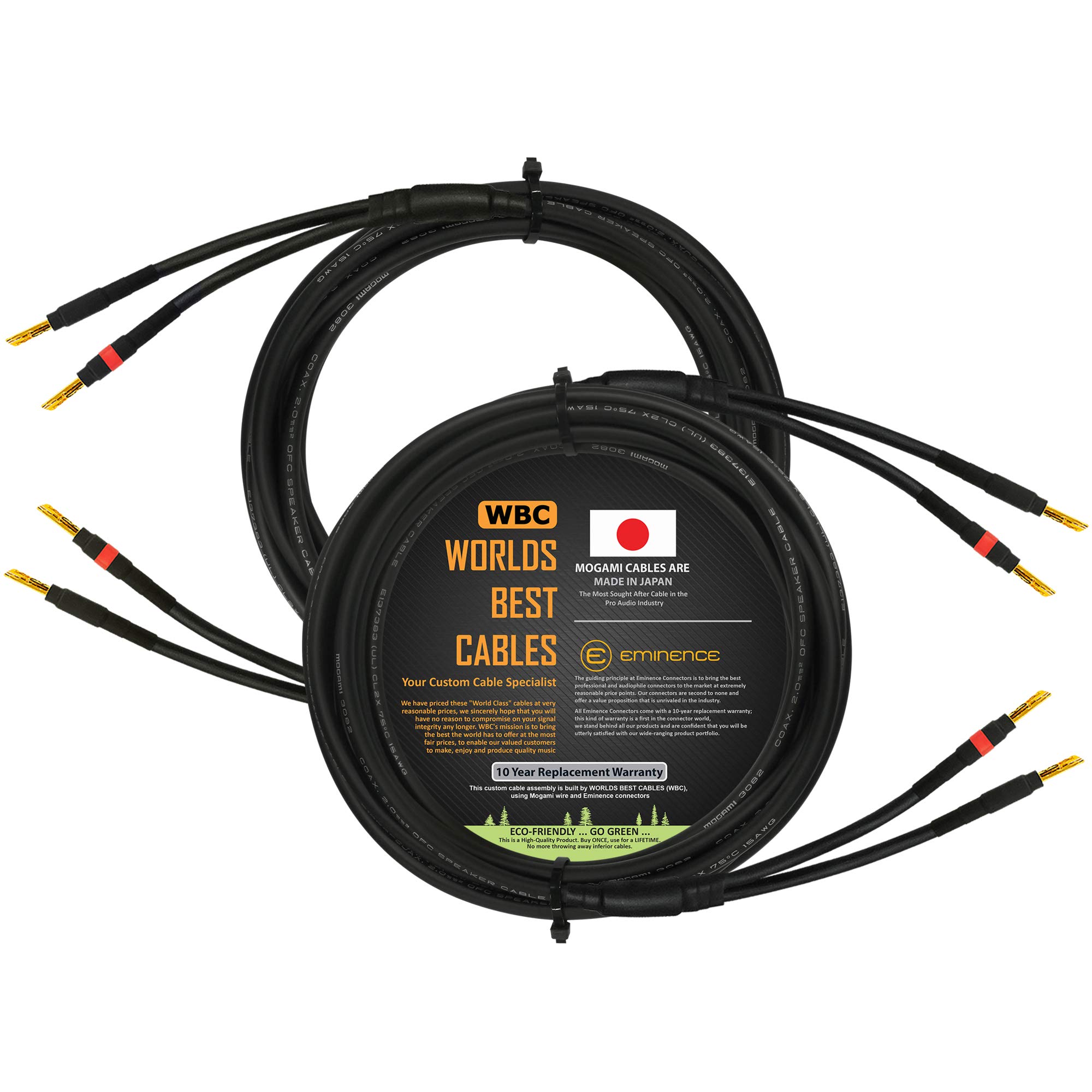 3.5 Meter Pair of Mogami 3082 Superflexible Coaxial 14 AWG Audiophile Speaker Cables - Terminated With Gold Plated Banana Connectors - (2 Cables, 3.5 Meter Each & 2 Banana plugs on each end) Item Title