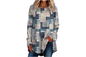 KENVINA Womens Tops Dressy Casual Crew Neck Printing Pullover Tops Long Sleeve Classic Outfits Casual Loose Sweatshirts