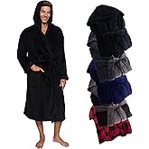 Ross Michaels Mens Robe Hooded Wrap Style - Mid Length Plush Fleece Bathrobe (Black, Large/X-Large)