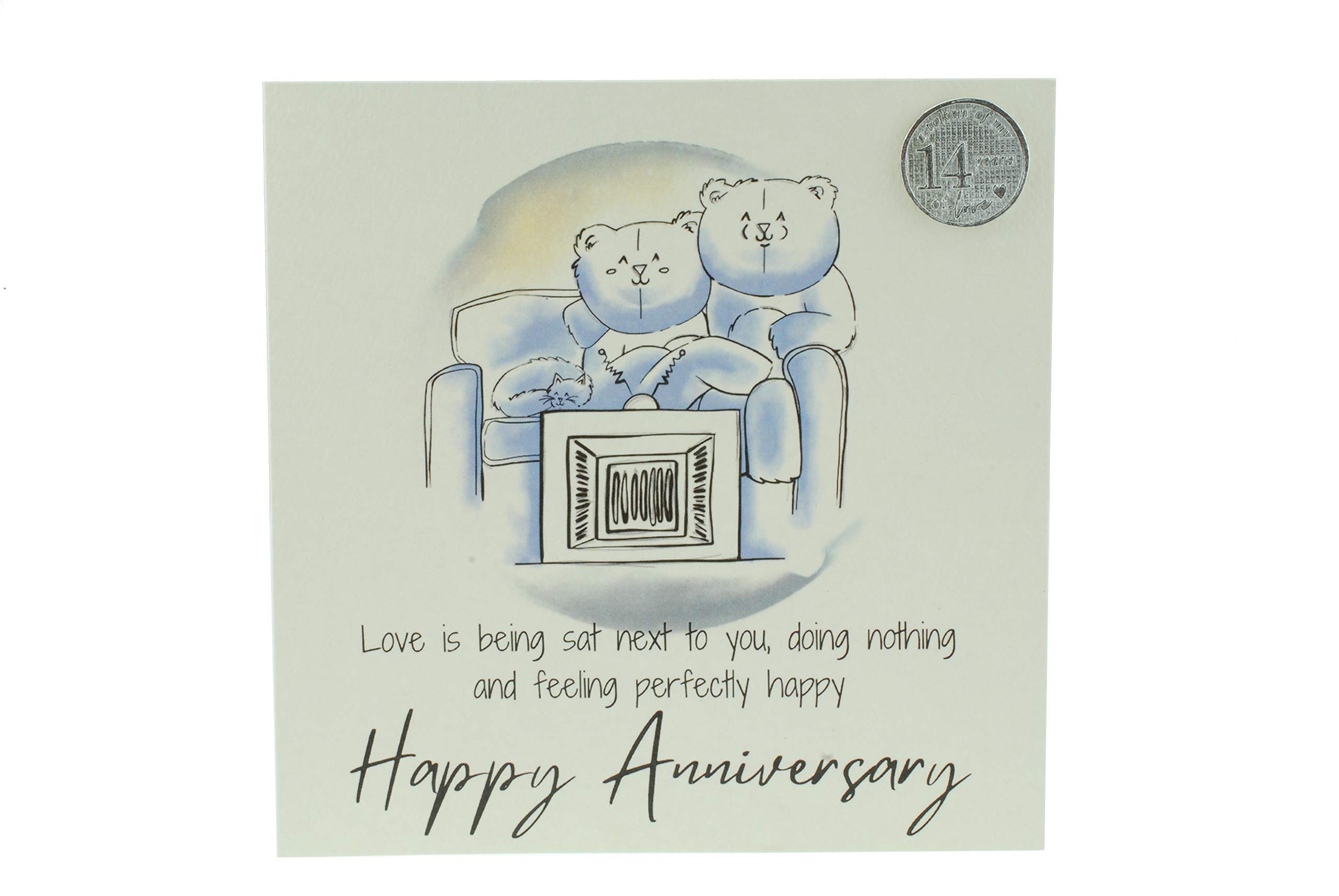 Cute 14th Anniversary Card, Relaxed Bears – Free Metal 14th Anniversary Love Token Gift (gc-annitv14)