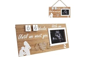 THE KENKYO Wood Ultrasound Picture Frame, Sonogram Picture Frame with Countdown Weeks & Sisal Rope, Baby Keepsake Frame Pregnancy Announcement, Gender Reveal for Expecting Parents, Baby Shower Gifts for Mom