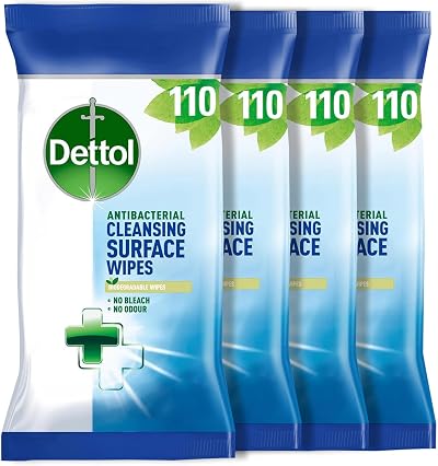 Dettol Antibacterial Cleansing Wipes Fragrance Free 440 Wipes 110 x 4 Pack