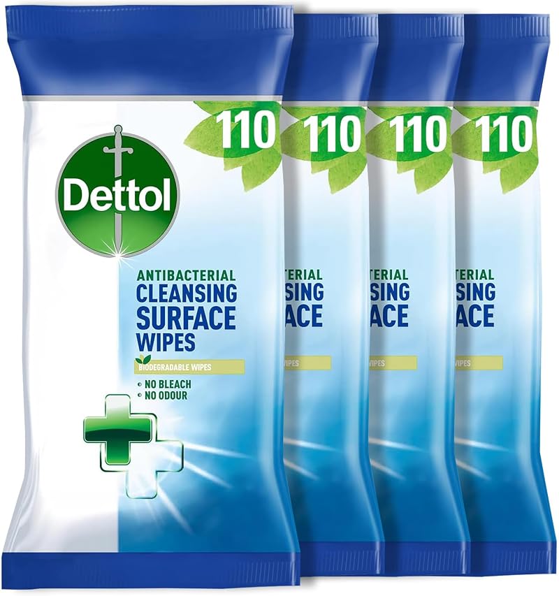 Dettol Antibacterial Cleansing Wipes Fragrance Free 440 Wipes 110 x 4 Pack