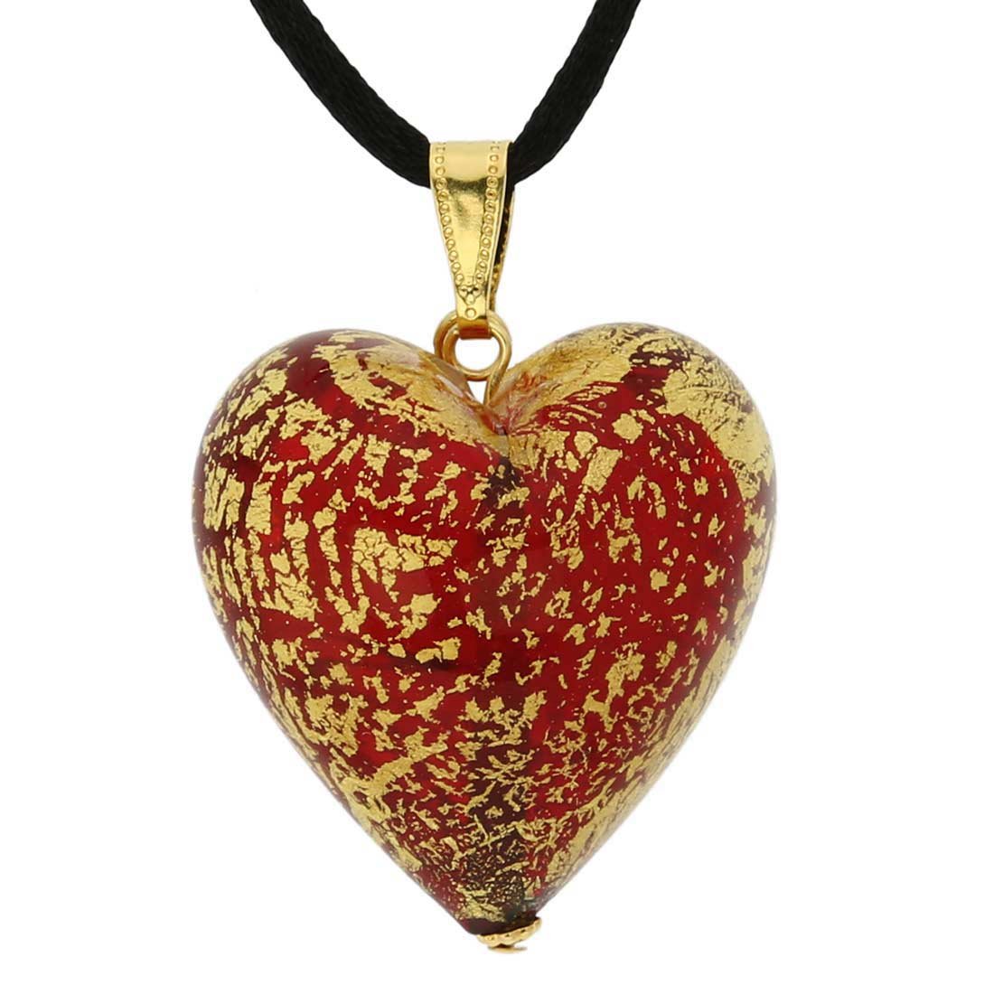 Glass Of Venice Murano Glass Heart Pendant Necklace Red with Gold Size 1-1/4 inch Handmade in Murano, Italy - Murano Glass Pendants for Women