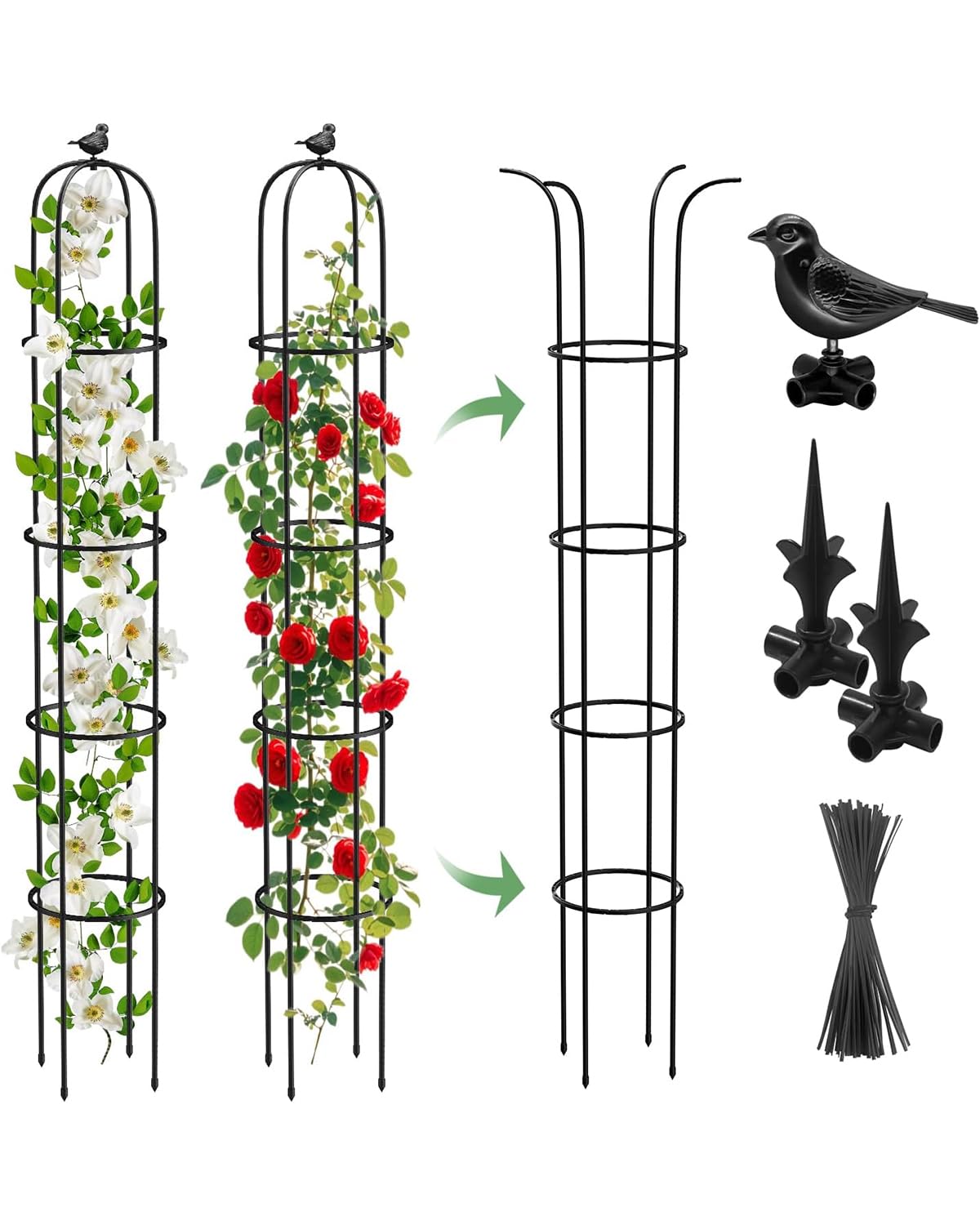 2pcs MYMULIKE Trellis for Climbing Plants 189 Cm/6.2 Ft, Climbing Plant Supports for Indoor Outdoor, Garden Obelisks, Tower Obelisk Garden Trellis Indoor Outdoor, Vegetable, Flowers