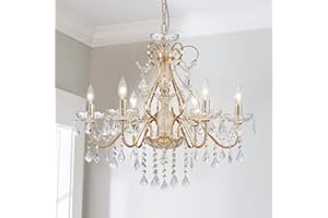 SM SAINT MOSSI Saint Mossi 6 Light Crystal Chandelier Light Fixture Modern Chandelier Crystal Lighting, French Gold Crystal Raindrop Chandelier for Dining Room,Bedroom,Living Room, H23 x D24
