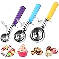 Ice Cream Scoop with Trigger, Cookie Scoops Set of 3 Portion Scoop 18/8 Stainless Steel Cupcake Measuring Scoop for Cookie Dough Cupcake Batter Ice Cream (4 oz + 2 oz + 0.8 oz)