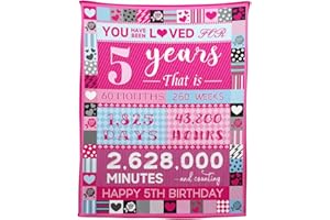 YISUMEI 5 Year Old Girl Birthday Gifts, Pink Love Rose Elements Happy Birthday Blanket, Ideal Birthday Party Decoration for Kids, 50"x60"