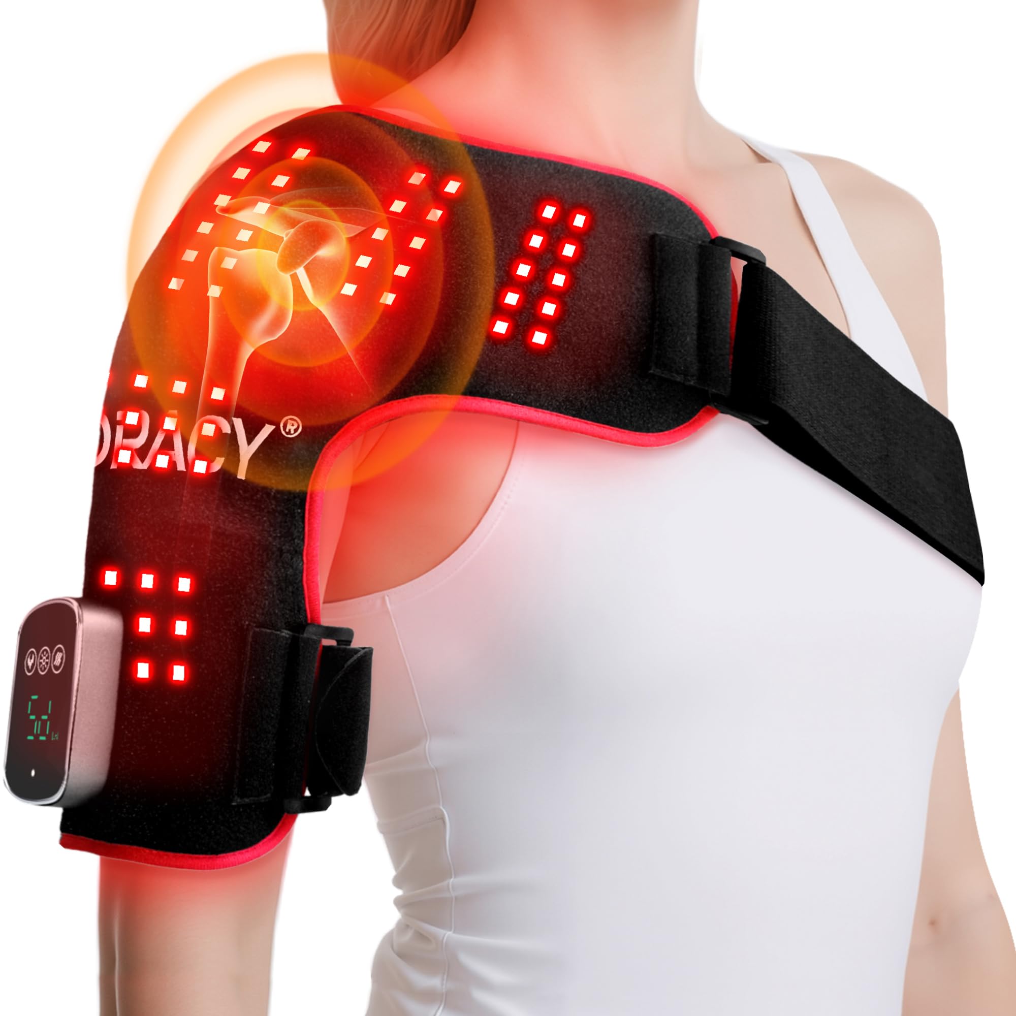 Photo 1 of adracy Cordless Red Light Therapy for Shoulder with Vibration Massage, 5000mAh Rechargeable Heated Shoulder Pad Massager, 660nm&850nm Near Infrared Light Therapy for Joint Pain Relief
