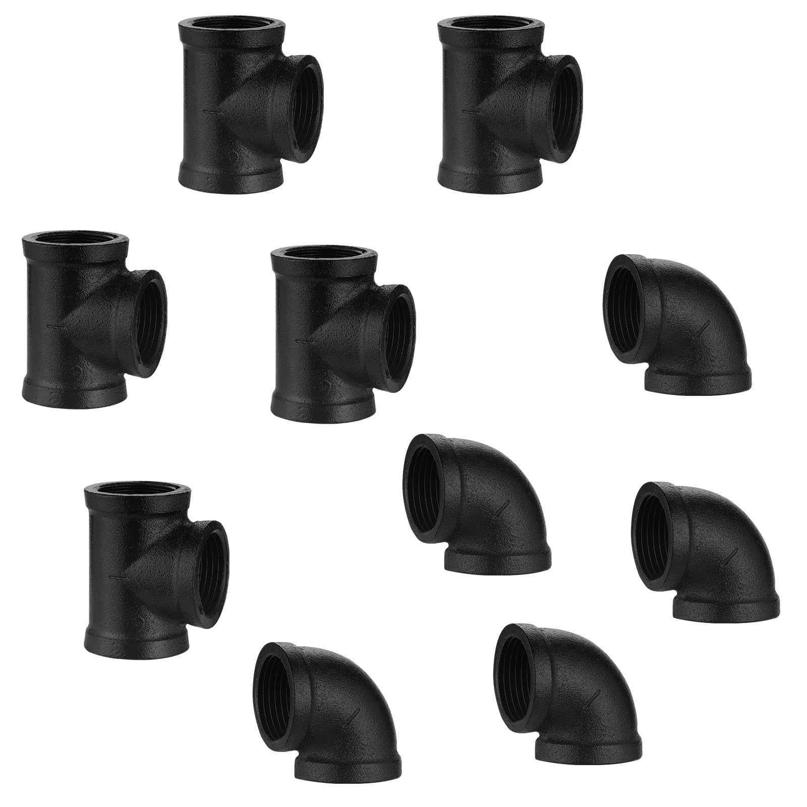 Home TZH 1" Black Pipe Fitting Tee & Elbow, 10 Pack