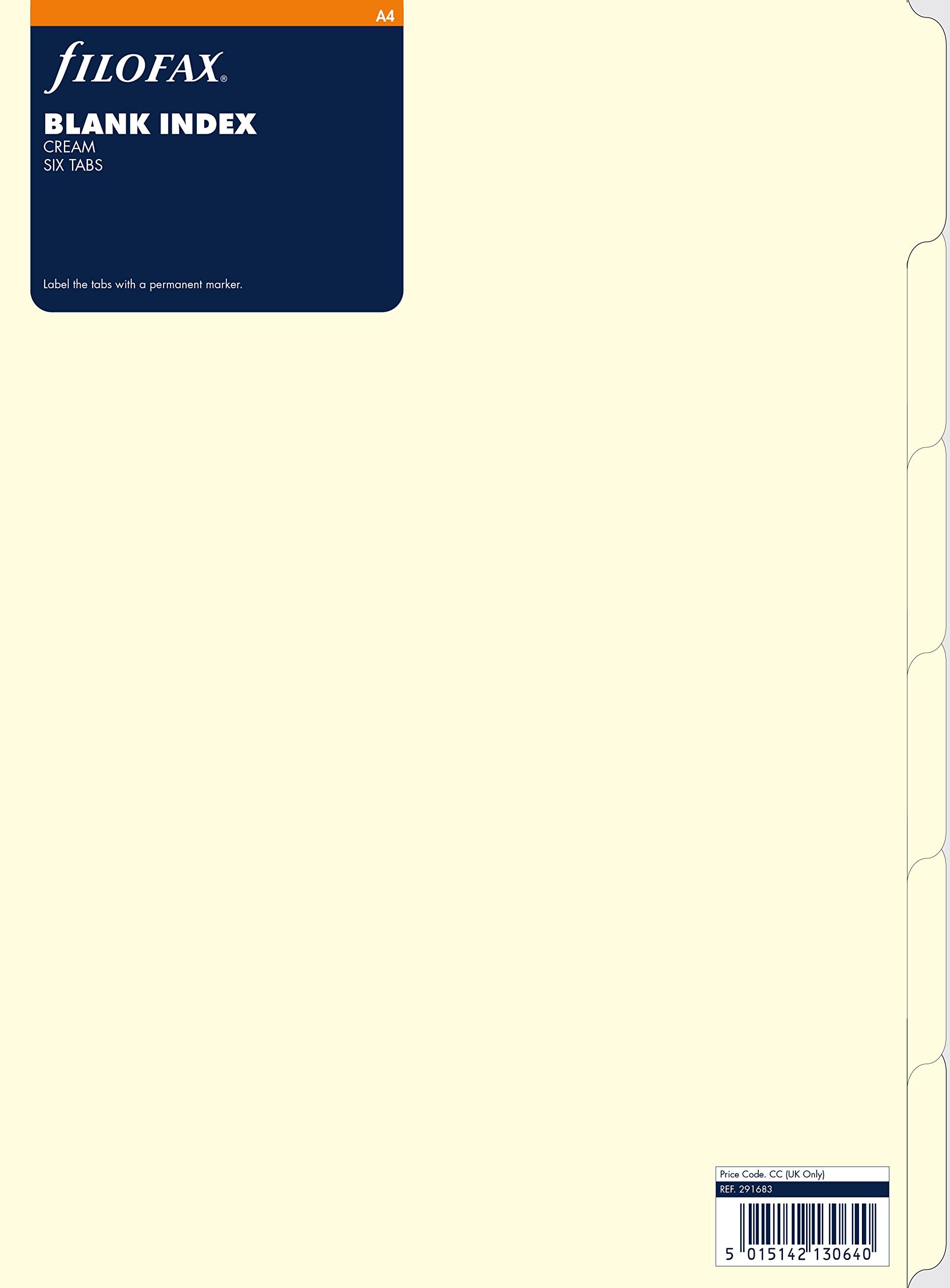 FILOFAX A4 Blank Index Cream SIX TABS REF:291683