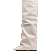 SaraIris Women's Slouchy Knee High Boots - Black, Pointed Toe, Fold Over, Chunky, Shark Boots