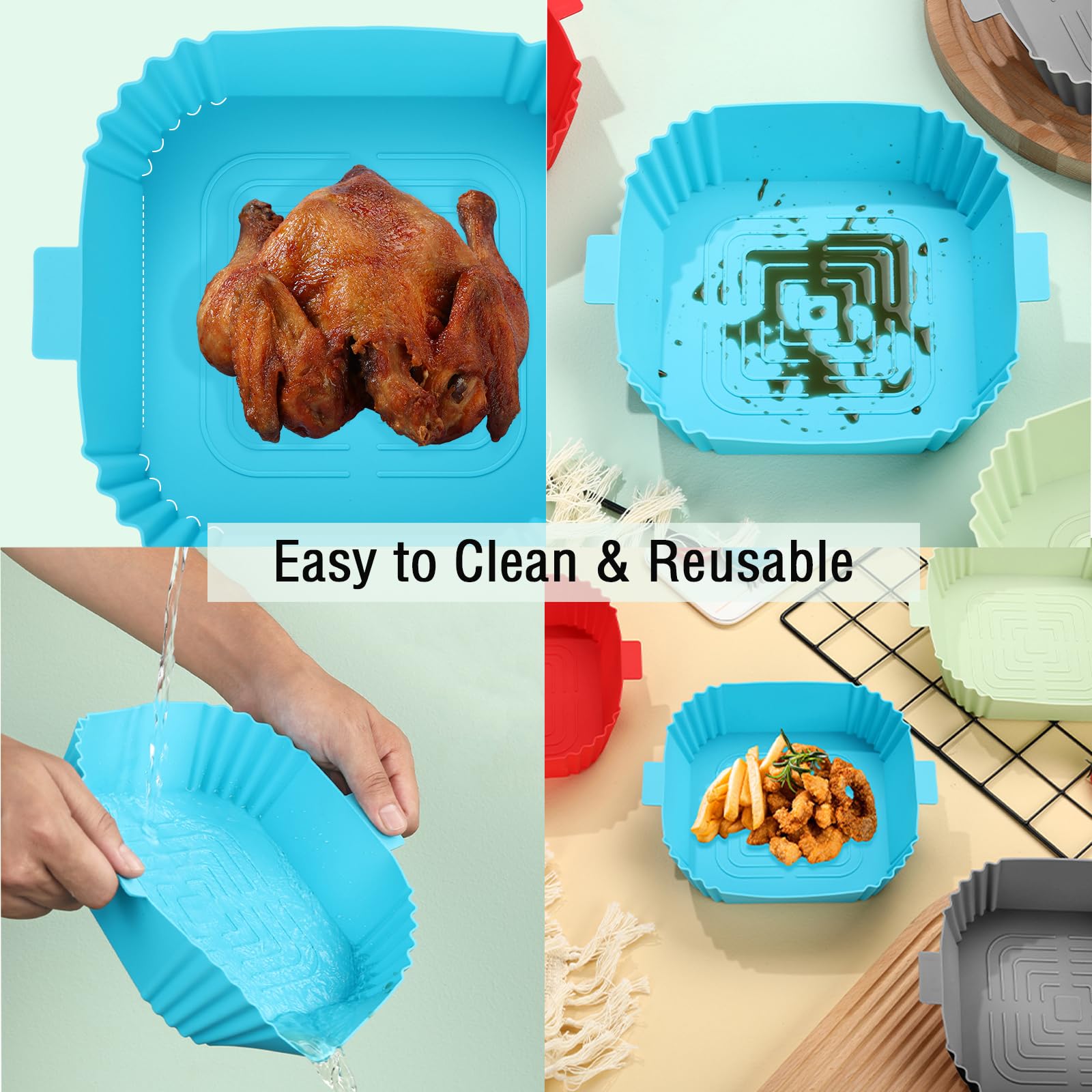 LYHOLKEER 2Pcs Silicone Air Fryer Liners 7.6inch for 3 to 6QT Air Fryer,Reusable,Easy To Clean,Non-Stick,Square Airfryer Liners for Ninja COSORI Chefman Gourmia Cuisinart Instant Pot Air Fryer