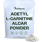 Purisure Acetyl L-Carnitine Powder, 250g, ALCAR Powder, Amino Acid Supplement, Acetyl L-Carnitine Supplement for Better Cognitive Performance and Muscular Endurance, Gluten Free, Non-GMO, 500 Servings