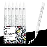 Grabie 6 White Acrylic Paint Markers, 0.7 mm Extra Fine Tip | Bright White Coverage, Ultra Fine Detailing, Fast Drying Acrylic Ink, Crisp Highlights, Smooth Writing, Ideal For Artists