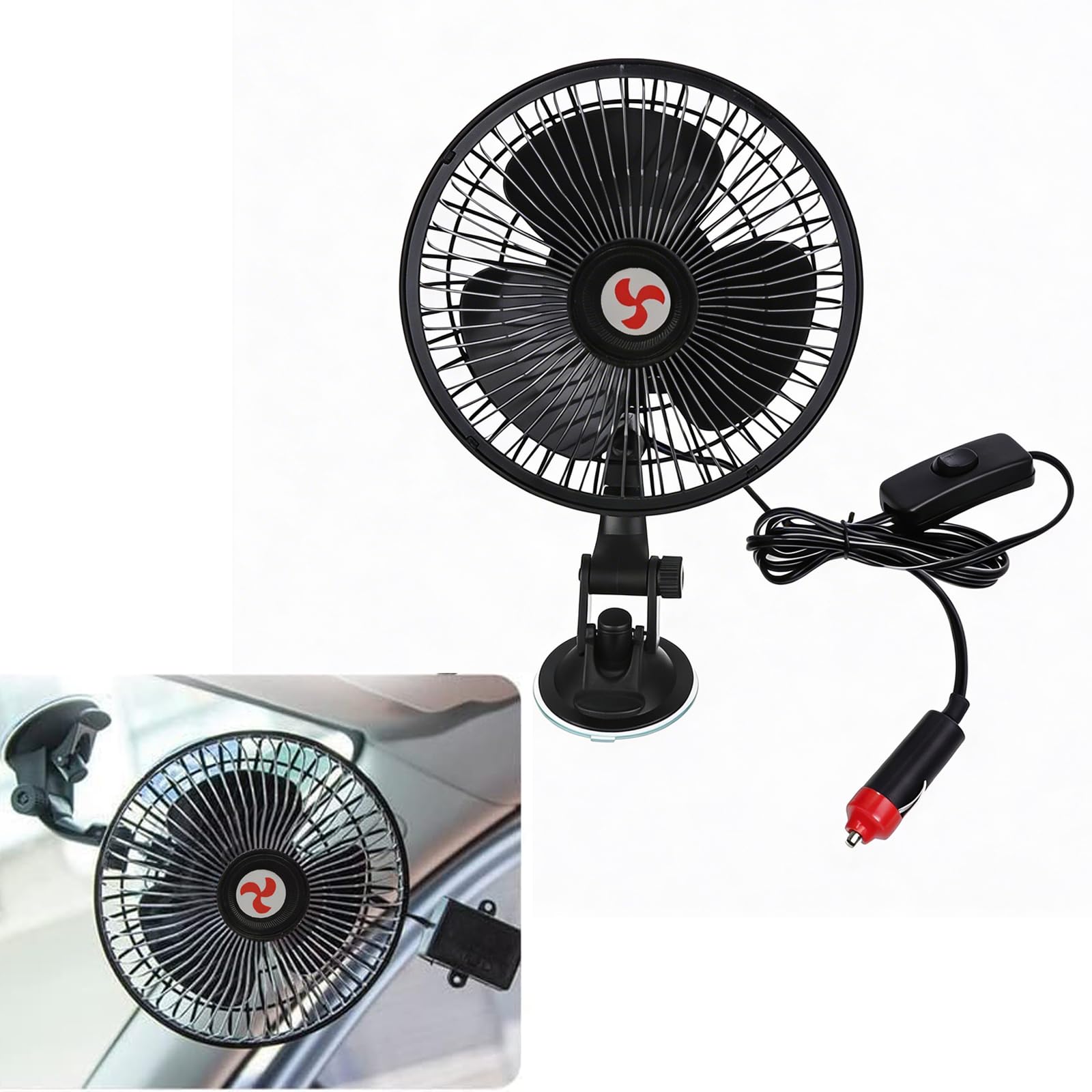 Ungfu Mall 6 Inch Vehicle Fan With Adjustable Suction Cup - 12V Mini Auto Cooling Air Circulator for Summer