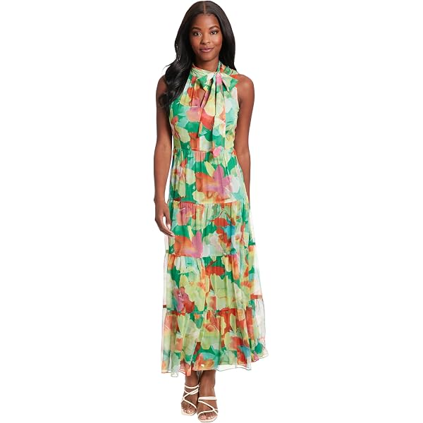 Amazon.com: Maggy London Womens Dresses Halter Neck Chiffon Maxi with  Ruffle Details, Sky Blue/Peach, 4 US : Clothing, Shoes & Jewelry