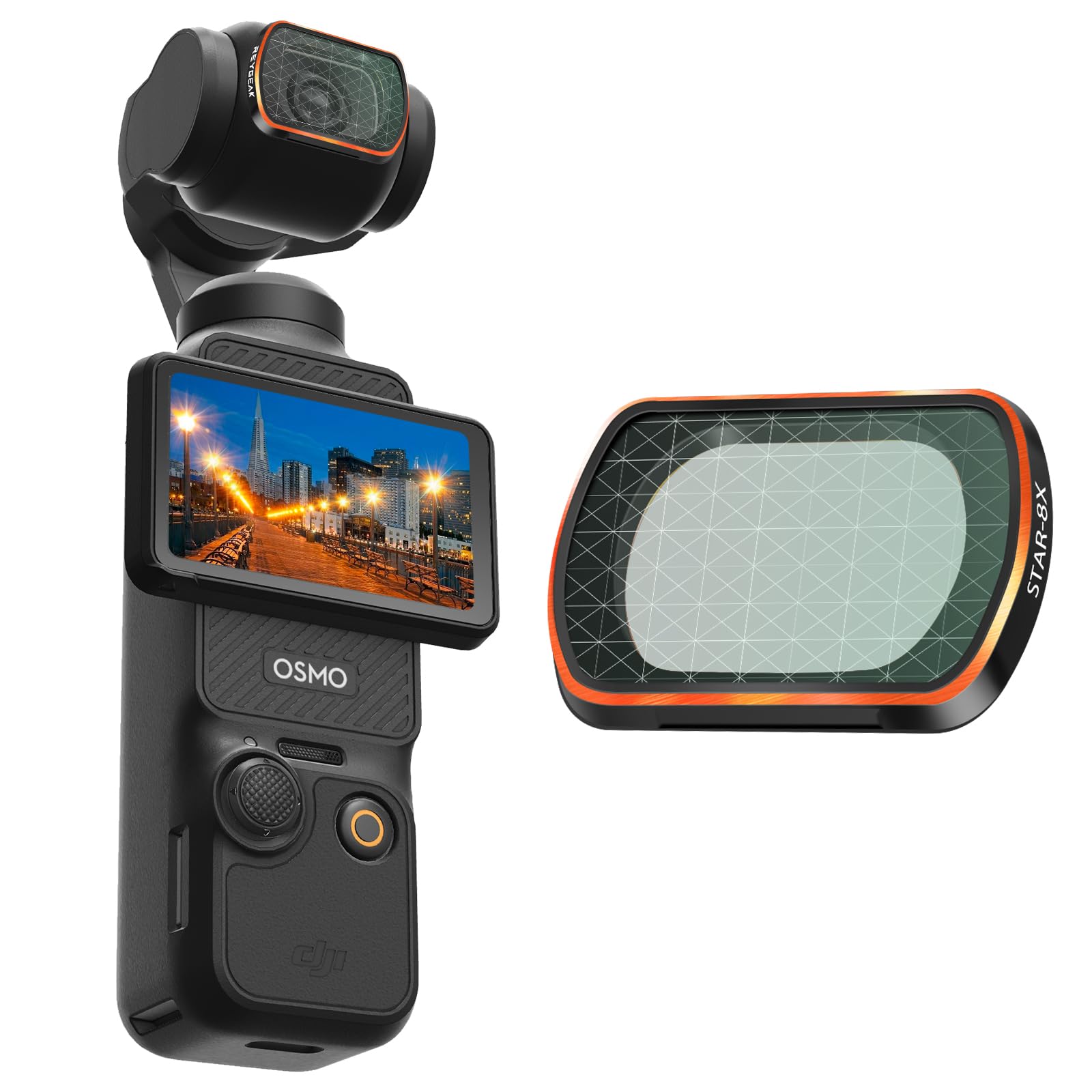 REYGEAK for OSMO Pocket 3 Star Filter, Multi-Coated 8X Starburst Lens Filter for DJI Pocket 3 Accessories Protection Action Camera Lens(Magnetic Aluminum Version)