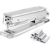 OfficeGoods Acrylic Stapler, Stylish and Compact Design, Silver | Aesthetic and durable desk staple for modern office, Staples up to 15 sheets, Stationery tools for office, and school