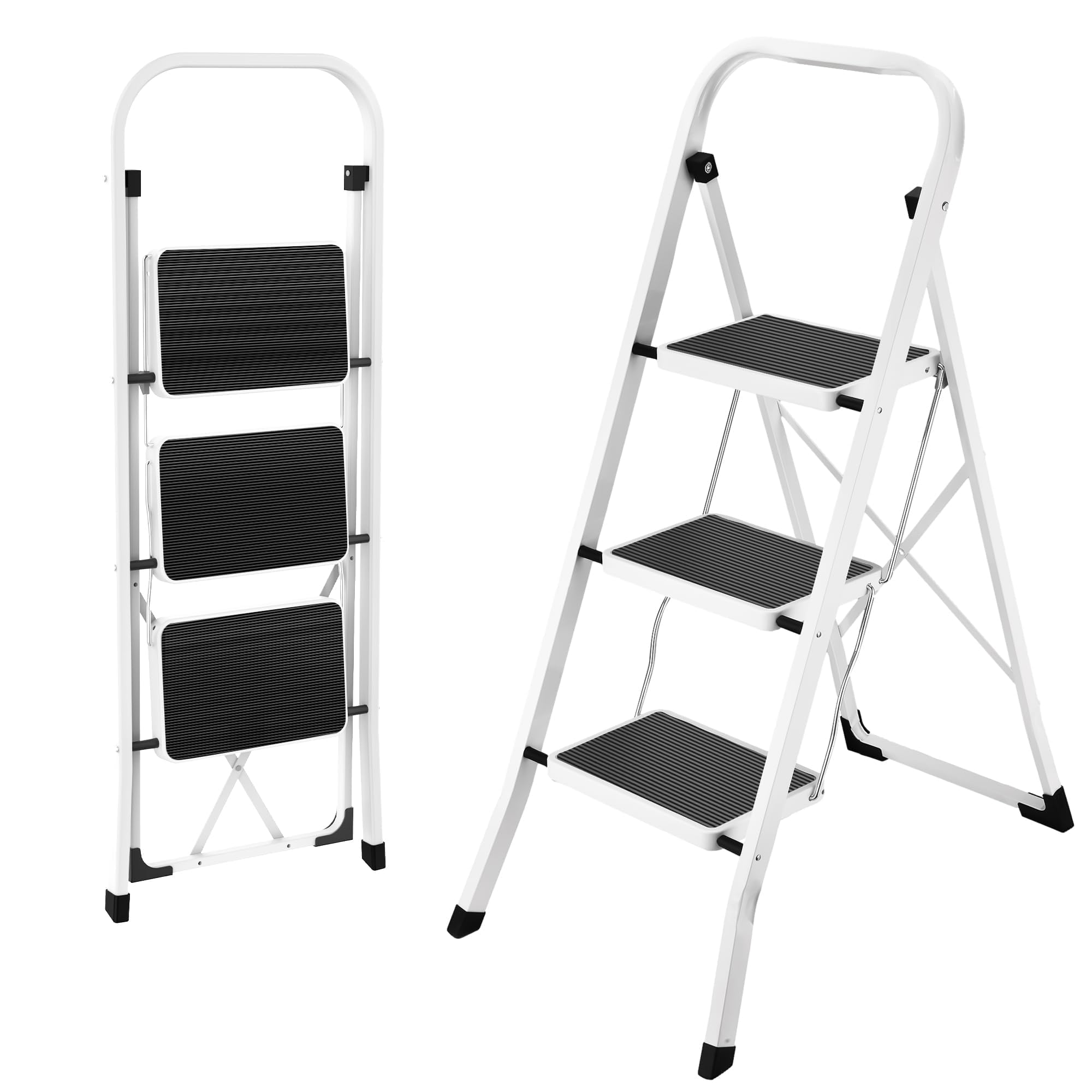 Photo 1 of HBTower Step Ladder Folding Step Stool Step Ladder, Step Stool for Adults with Anti-Slip Pedal,330 lbs Capacity Step Stool for Kitchen, Home,White