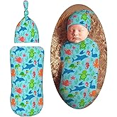 Ocean Animal Dolphin Sea Turtle Octopus Newborn Swaddle Blankets Hat Sets Soft Baby Receiving Blanket Swaddle Sack for Baby Shower Infant Boy Girl Gift