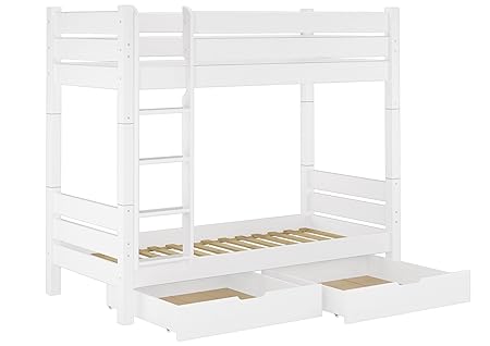 Erst-Holz® Etagenbett für Erwachsene weiß 90x200 Nische 100 teilbar Rollrost 2 Bettkästen 60.16-09WT100S2